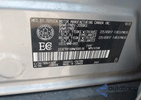 2021 Toyota Rav4 Le z USA, uszkodzony, nr VIN 2T3Z1RFV0MW108518